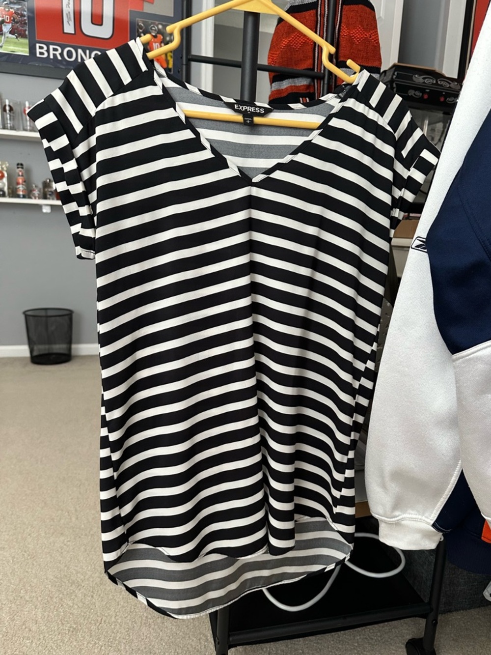 Express black and white striped blouse
